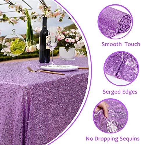 90x156 Rectangle Sequin Tablecloth Lavender Wedding Table Linens Overlay - Image 3