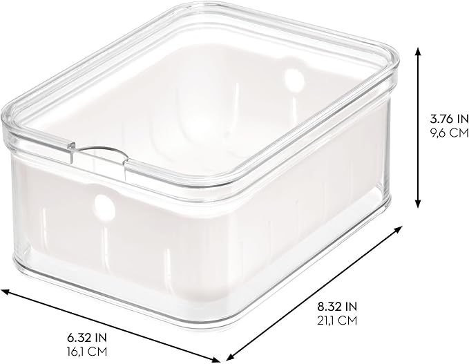 iDesign Small Fridge Berry Bin with Removable Colander Basket and Lid - Set of 6 - Clear/White - Image 3