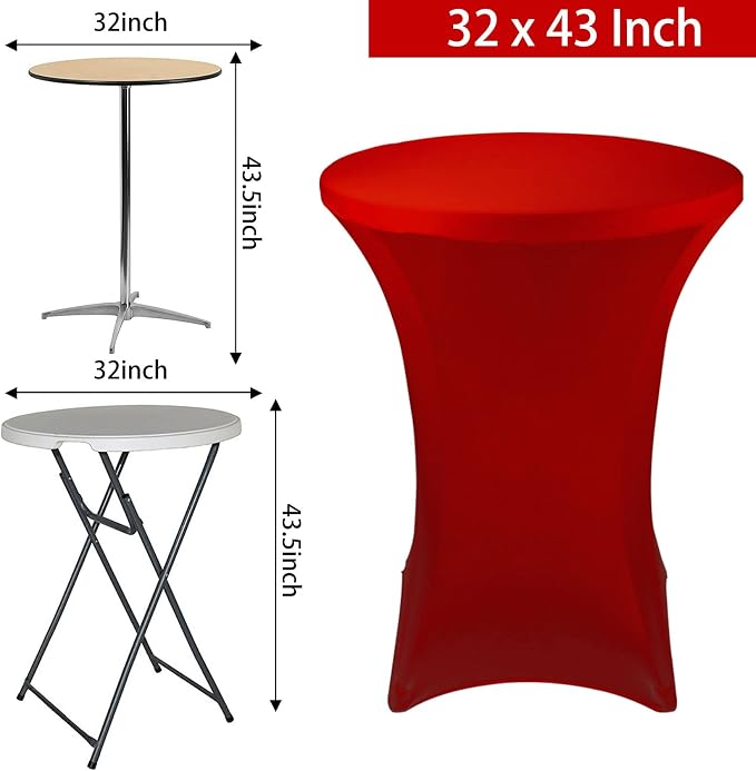 6 Pack Cocktail Spandex Tablecloth 32"x43" Red Stretch Square Corners Cocktail Table Cover Fitted High Top Round Table for Bar Wedding Birthday Party Banquet - Image 2