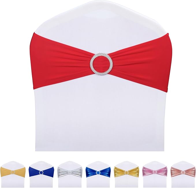 LEBENGURU Red Stretch Chair Sashes 30pcs with Buckle Slider by LEBENGURU