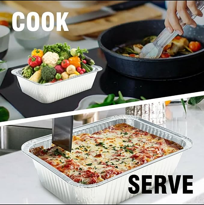 Diplastible Oblong Disposable Aluminum Pans with Lids - 10 Pack - 8.5 x 6 x 2.5 in 5-lb Pan with Foil Covers Perfect for Baking Cooking Food and Storage Container - Image 5