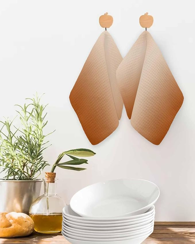 Ombre Burnt Orange Dish Towels Set, Waffle Weave Kitchen Towels Microfiber Towels Cleaning, Contemporary Minimalist Solid Color Soft Absorbent Dish Drying Towels Hand Towels 2 Pack 12x12 Inch - Image 2