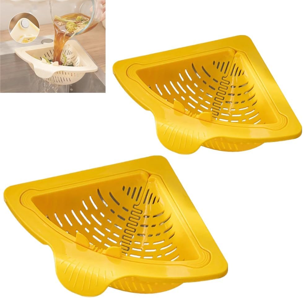 Magnetic Drainage & Filter Basket, Punch-Free Triangular Sink Strainer with Twist-Open Bottom, Strong Magnetic Fixation, Corner Kitchen Organizer for Washing Fruits & Vegetables(2pcs Color a)