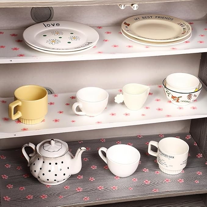 Cherry Blossom Shelf Liner - Non-Adhesive Drawer & Cabinet Liner, Non-Slip Waterproof Kitchen Shelf Paper,Pink Decorative Floral Refrigerator Liner, Easy to Cut & Clean - Image 3