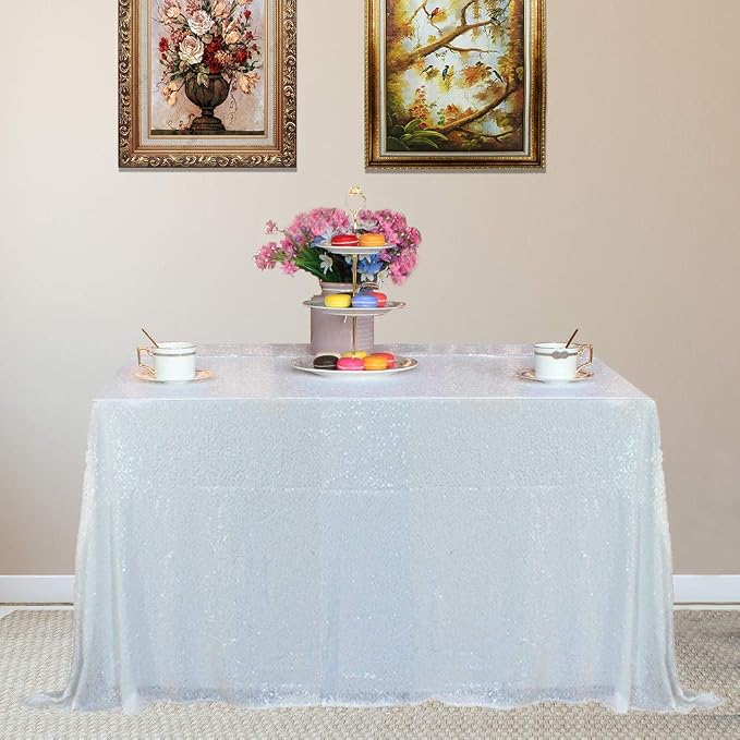 JYFLZQ White Sequin Tablecloth, Glitter Table Cover 60x102 Inch Rectangle - Image 8