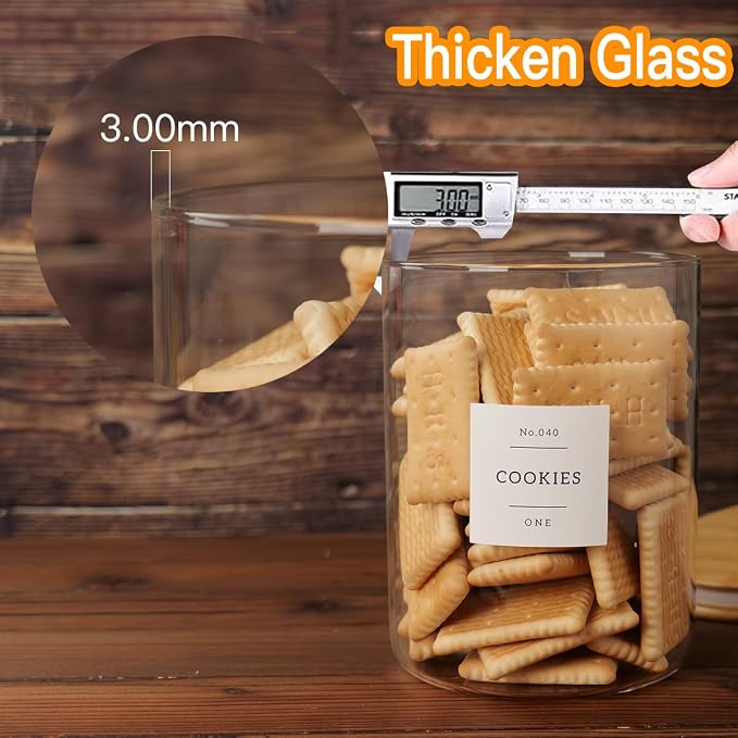 CZZGSM Set of 2 Large Glass Flour and Sugar Containers - 100 Fl oz Thicken Glass Storage Jars with Airtight Bamboo Lid and 132 Kitchen Pantry Labels - Big Clear Rice Containers Farmhouse - Image 3