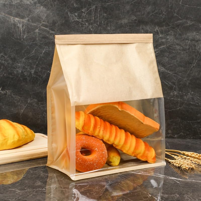 50 Pack Paper Bread Bags for Homemade Bread Sourdough Bread Bags Large Paper Bakery Bag with Window for Baked Food Packaging Storage, Brown(9x4.3x11 Inches) by COMIKO