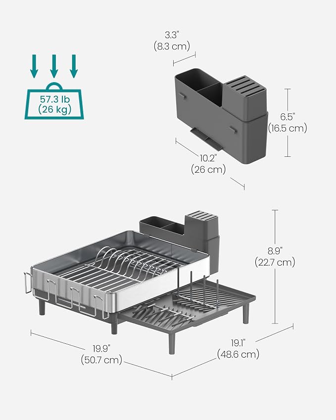 SONGMICS Dish Drying Rack, Expandable Stainless Steel, with Rotatable Spout - Image 4