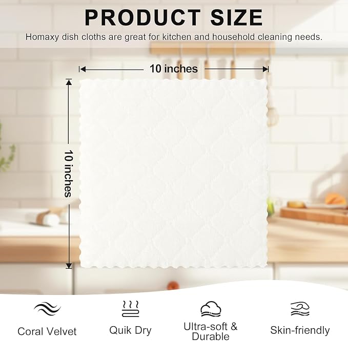 Homaxy 24 Pack Super Soft & Absorbent Dish Cloths, 10" x 10", White - Image 5