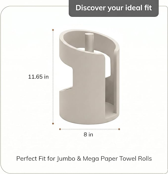 Anji Mountain Wooden Paper Towel Holder with Metal Holder, Holder Stand for Kitchen Roll Organizer & Kitchen Dining Table Home Décor, Countertop Fits Jumbo & Mega Rolls - Whitewash/Nickel, Arc Hold - Image 7