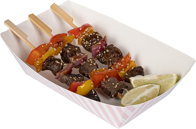 Restaurantware-Bio Tek 2 Pound Food Trays, 50 Disposable Paper Food Trays - Heavy-Duty, Greaseproof, Pink and White Paper Boats, for Snacks, Appetizers, Or Treats, Use At Parties Or Carnivals - Image 11