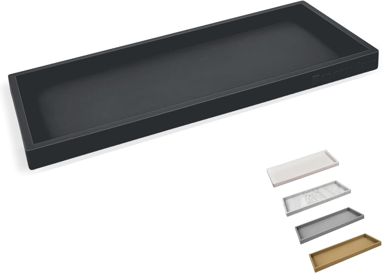 Countertop and Vanity Tray - 11.7" Silicone Bathroom Tray Countertop, Dish Soap Trays for Kitchen Counter, Organizer Accessories Caddy, Toilet Laundry Shower Oil Makeup Mat, Black