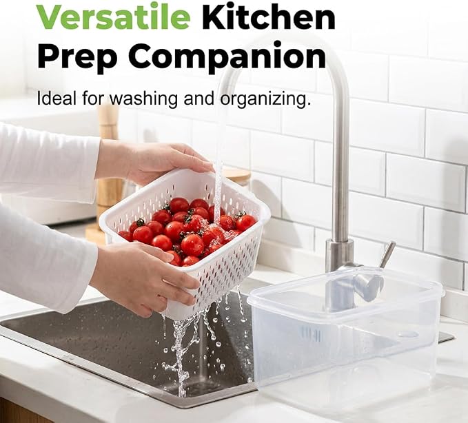 Fruit Storage Containers with Removable Colander (Blue 3PCS, S+M+L) | Leakproof Produce Containers for Fridge, Produce Storage Containers, Fridge Organizers and Storage for Fruit, Vegetables - Image 7