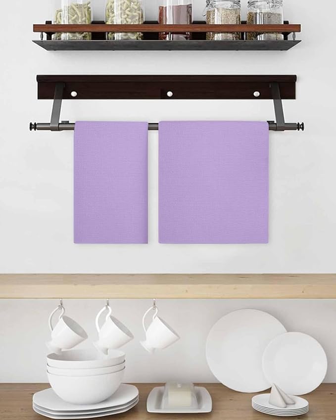 Purple Dish Towels Set, Waffle Weave Kitchen Towels Microfiber Towels Cleaning, Modern Solid Pure Colored Country Frenc Romantic Art Soft Absorbent Dish Drying Towels Hand Towels 3 Pack 15.7x23.6 Inch - Image 3