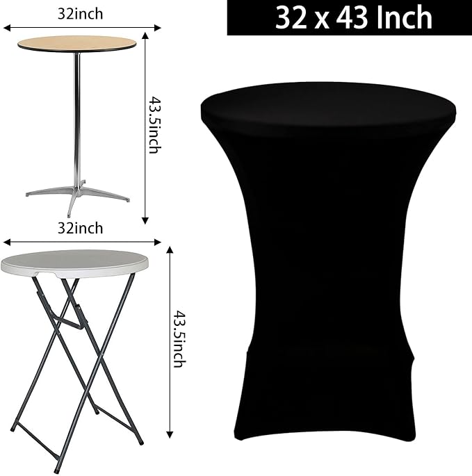 2 Pack Cocktail Spandex Tablecloth 32"x43" Cocktail Table Cover Fitted for High Top Round Table for Bar Wedding Birthday Party Banquet (Black) - Image 2