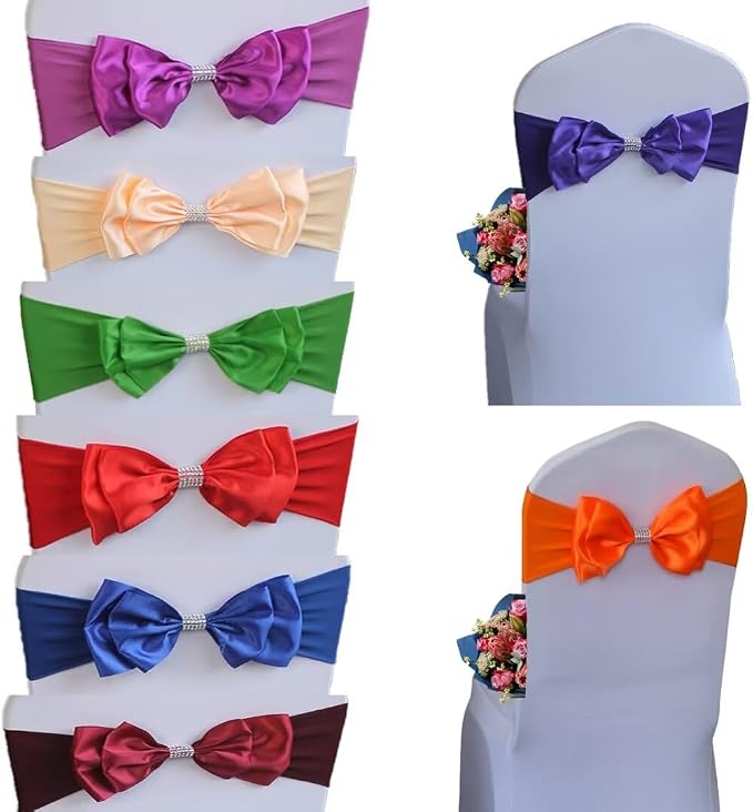 12 PCS Spandex Chair Sash Bow Tied,Elastic Sashes Chair Bands for Wedding Party Reception Events Celebration Banquets Hotel Event Decorations Chairs Decoration(Gold) - Image 3