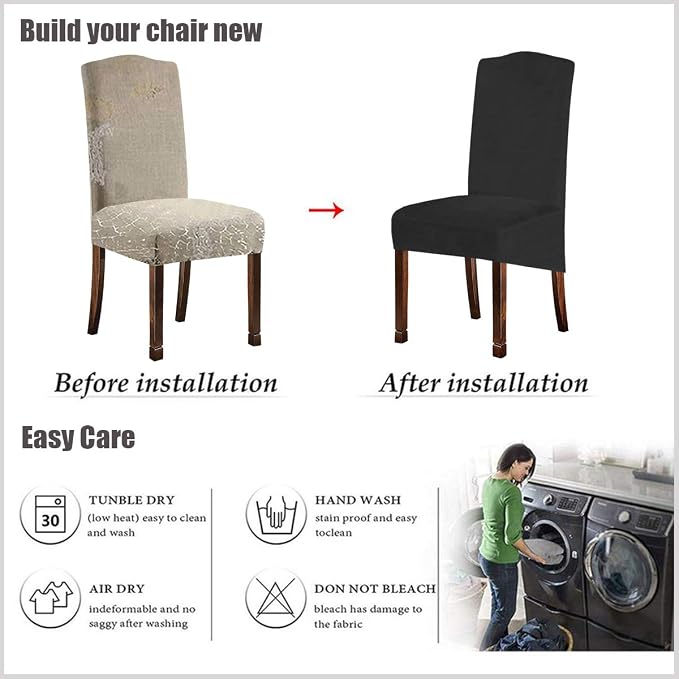Velvet Plush XL Dining Chair Covers, Stretch Chair Slipcover, Spandex High Chairs Protector Covers Seat Slipcover with Elastic Band for Dining Room,Wedding, Ceremony, Banquet (Dark Grey, Set of 4) - Image 6