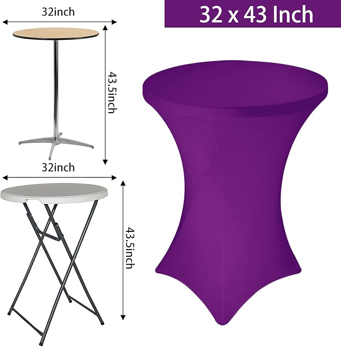 6 Pack Cocktail Spandex Tablecloth 32"x43" Purple Stretch Square Corners Cocktail Table Cover High Top Round Table Covers for Bar Party Banquet (Purple) - Image 2