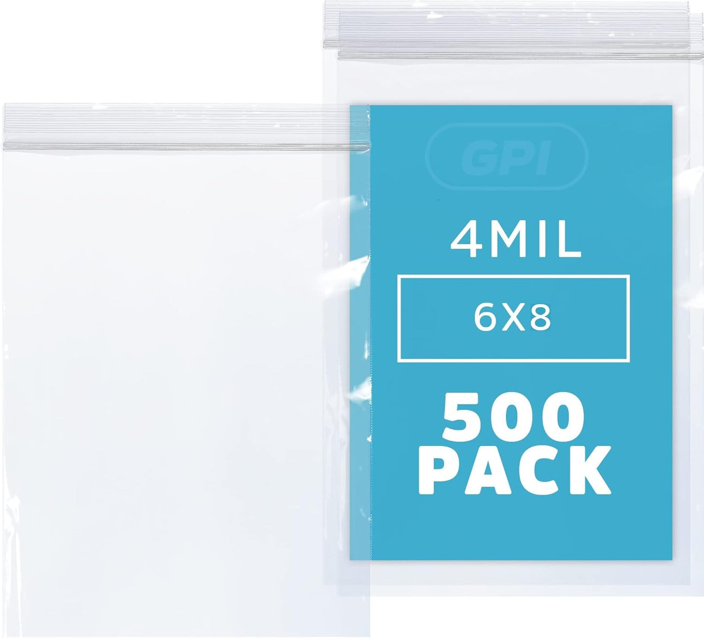 CLEAR PLASTIC RECLOSABLE ZIP BAGS - Bulk GPI Pack Of 500 6" x 8" 4mil Thick Heavy Duty, Strong & Durable Poly Baggies With Resealable Zipper Lock For Travel, Storage, Packaging & Shipping.