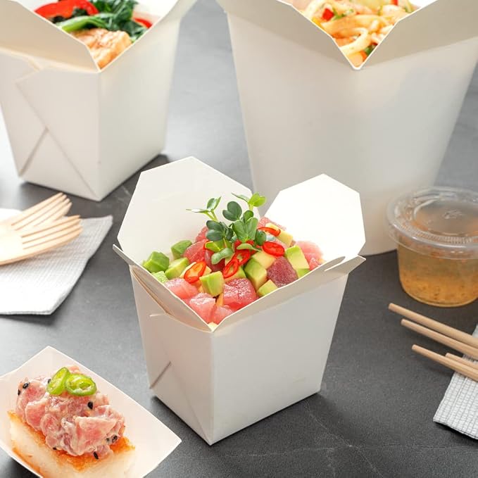 Restaurantware Chinese Take Out Boxes 200 Pack of 8 oz Grease-resistant Party Take Out Food Containers Disposable Stackable Asian Square White Paper To Go Boxes For Restaurants - Image 4