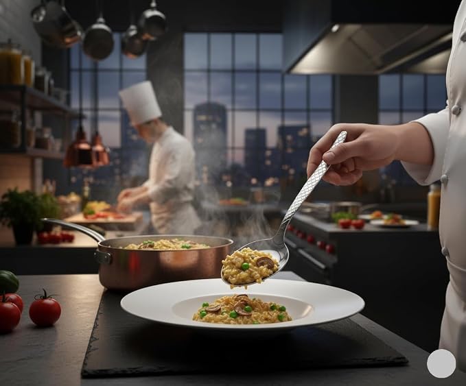Chef Kunz Spoon | Pack of 2 | 9 inch 18/10 Stainless Steel Silver Plating Spoon | Non-Slip Grip Spoons for Basting, Quenelle, Serving, Sauces (Medium 2, kunz Spoon Set (2 piece) - Image 5
