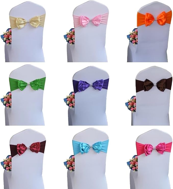 6 PCS Spandex Chair Sash Bow Tied,Elastic Sashes Chair Bands for Wedding Party Reception Events Celebration Banquets Hotel Event Decorations Chairs Decoration(Dark Green) - Image 4