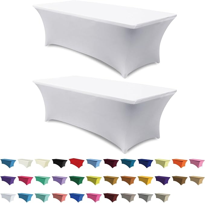 ABCCANOPY 2-Pack 6FT Spandex Table Covers, Stretch Fitted Tablecloth, White by ABCCANOPY