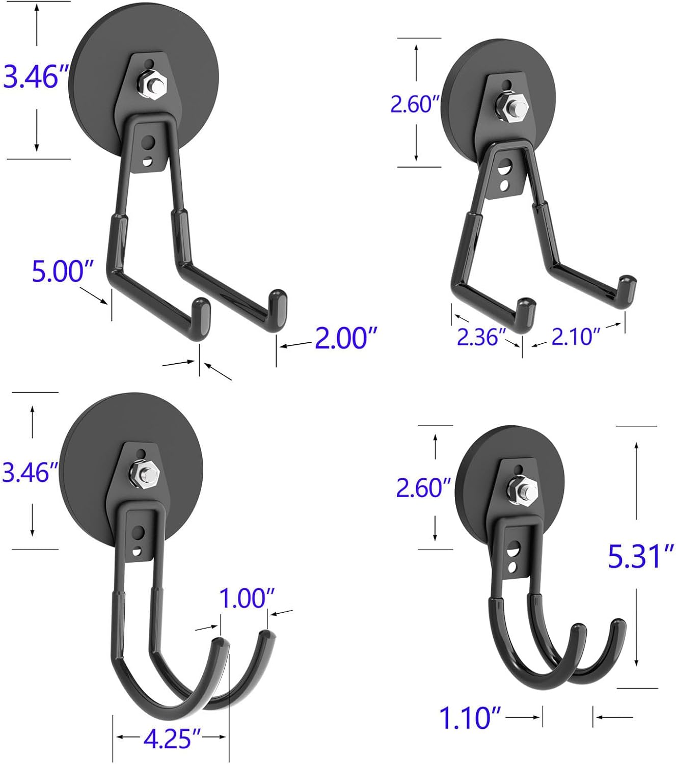 Heavy Duty Magnetic Hooks - Anti-Slide Garage Hanger, Magnetic Mounting for Garden Tools, Hose, Power Drill, Steel Pegboard, Workshop (8 Pack)
