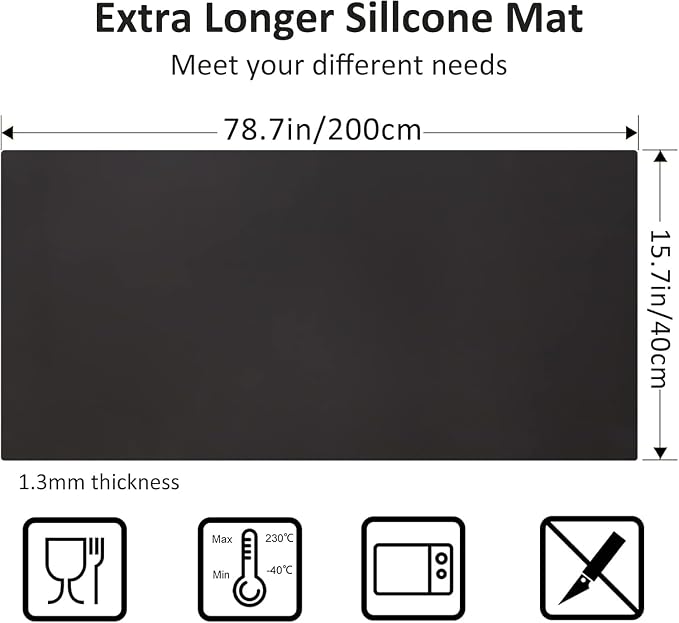 Large Silicone Heat Resistant Mat, 78.7” x 15.7” Nonslip Silicone Placemat for Countertop Protector, Nonstick Waterproof Table Desk Saver Pad for Kitchen & Dining,Black - Image 2