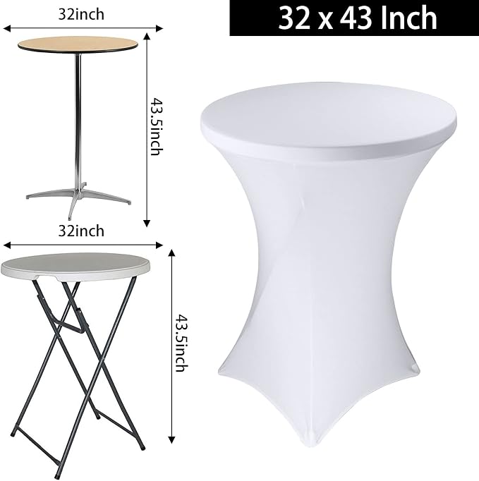 6 Pack Cocktail Spandex Tablecloth 32"x43" White Stretch Square Corners Cocktail Table Cover Fitted High Top Round Table for Bar Wedding Birthday Party Banquet - Image 2