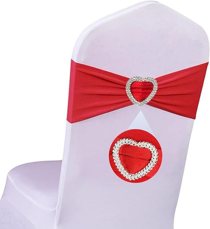Red Chair Sashes for Wedding 25 Pack Spandex Red Sashes for Chairs Covers Stretch Chair Sashes Band with Heart Buckle Slider Universal Wedding Sasehs Bows for Banquet Party Decorations by Unknown