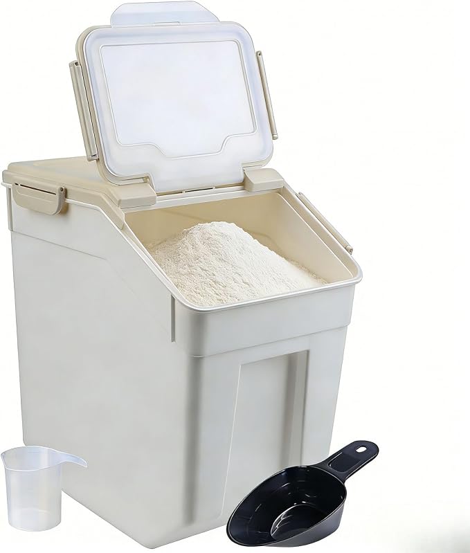 Saim 2 Pack 50lb Flour & Rice Storage Container Bin, Rice Dispenser (Grey) | BPA free plastic with seal lid, rolling wheels and measuring scoop for rice, flour, cereal and grain one-hand scooping - Image 7