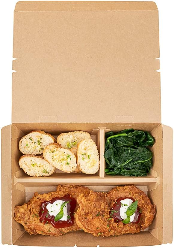 Restaurantware-Bio Tek 50.7 Ounce To Go Boxes, 100 Disposable Bento Boxes - 3 Compartments, Tab Lock Closure, Kraft Paper Take Out Box, Serve Hot and Cold Foods, For Restaurants or Parties - Image 16