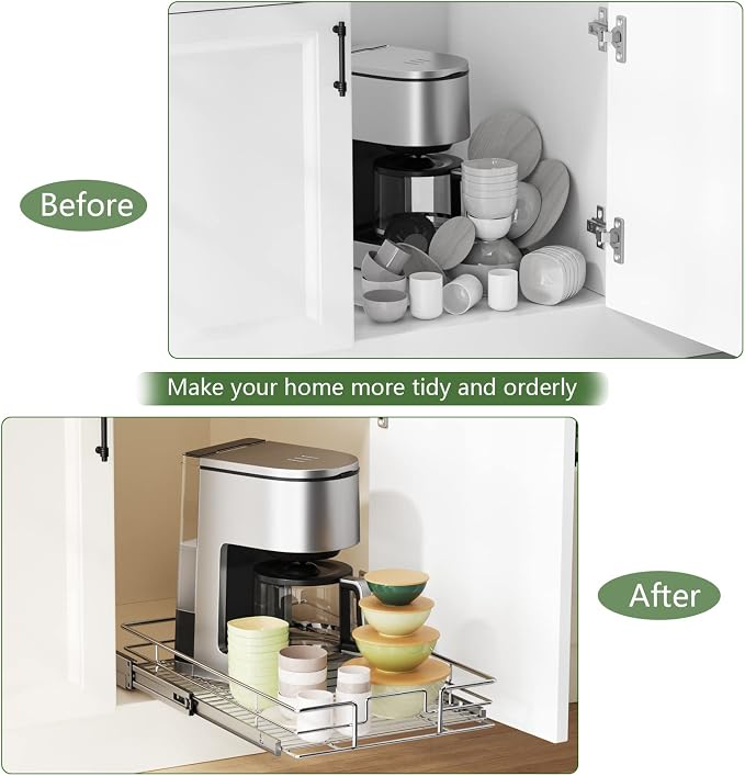 LOVMOR Pull Out Cabinet Organizer 14" W x 18" D, Kitchen Cabinet Pull Out Shelves Slide Out Storage… - Image 7