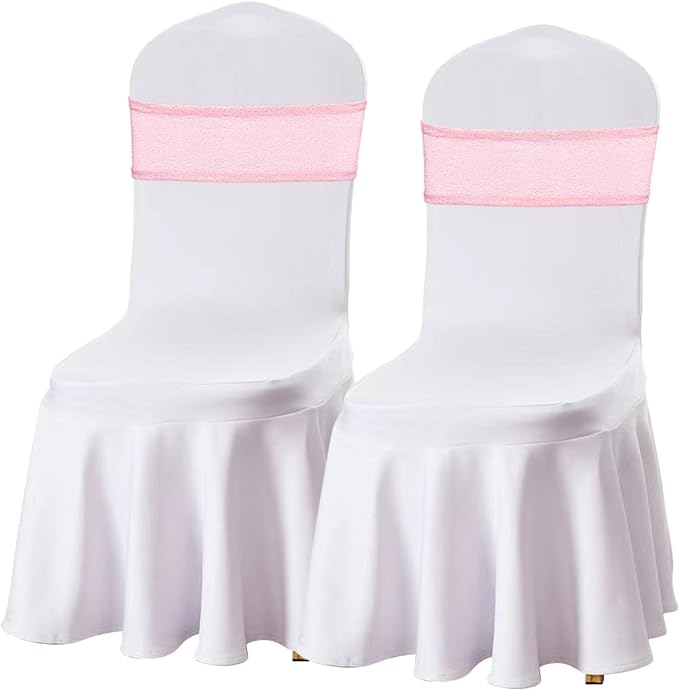 SquarePie Sequin Chair Sashes Bows 10 Pack Pink Shiny Chair Sahes Bands for Wedding Banquet Party Decor - Image 2