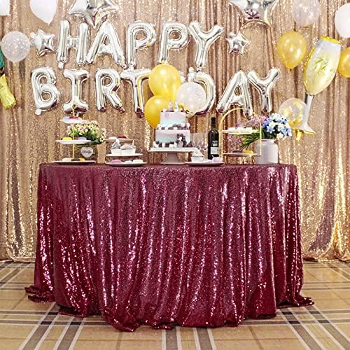 JYFLZQ Burgundy Sequin Tablecloth, Glitter Party Table Cover 120 Inch Round by JYFLZQ