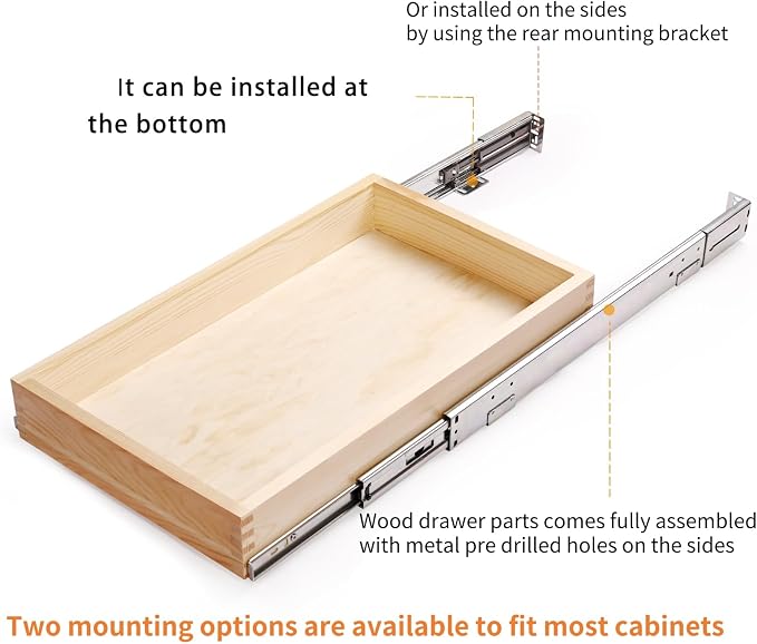 Mulush 13”W x 21”D x 3”H Soft Close Slide Out Wood Drawer Organizer for Kitchen, (Cabinet Opening Width>14.5 inches for Bottom Assembly, Width= 14 inches for Side Assembly) - Image 5