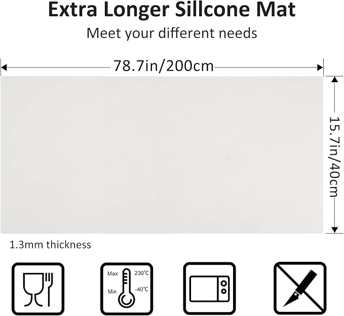 Large Silicone Heat Resistant Mat 78.7” x 15.7”, Nonslip Mats for Kitchen Counter, Countertop Protector, Nonstick Waterproof Craft Table Placemat, Translucent-White - Image 2