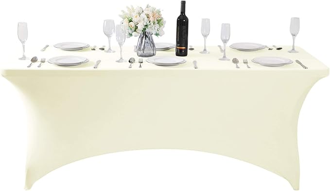Fokitut 6 Pack Spandex Table Cover for 6FT Table Universal Fitted Stretch Tablecloth for Party, Banquet, Wedding and Events-Ivory - Image 3