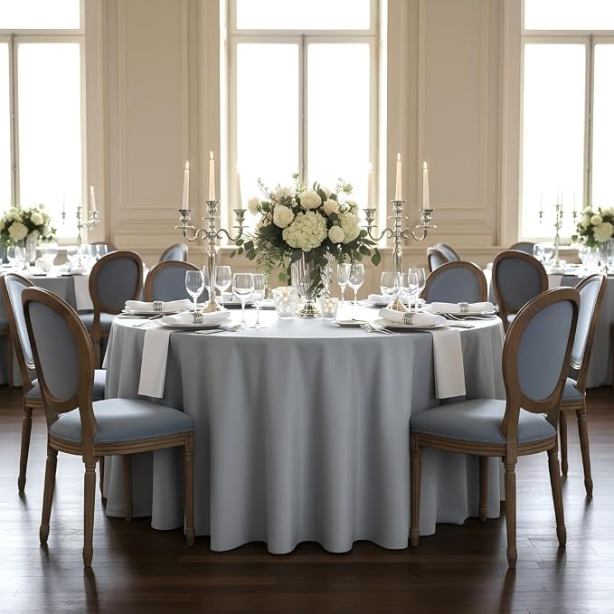 sancua Round Tablecloth, 120 Inch, Silver Grey - Image 2