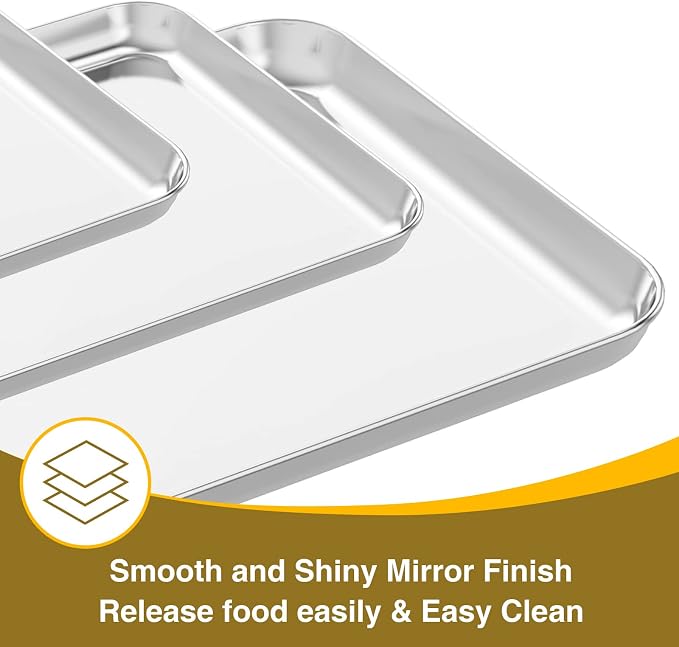 Wildone Baking Sheet with Rack Set (3 Pans + 3 Racks), Stainless Steel Baking Pan Cookie Sheet with Cooling Rack, Non Toxic & Heavy Duty & Easy Clean (Pack of 2) - Image 2