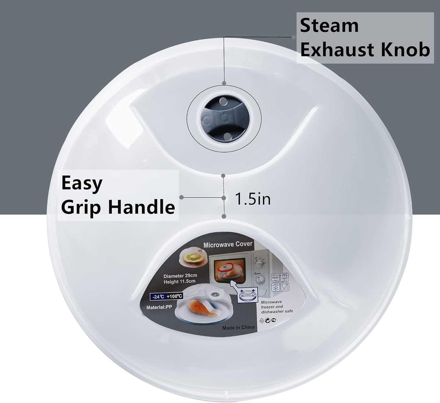 Microwave Cover for Food, Large Microwave Plate Cover Guard Lid with Steam Vents Keeps Microwave Oven Clean, 11.5 Inch BPA Free & Dishwasher Safe-2PCS Grey