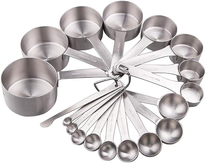 Measuring Cups and Spoons Set, 18/8 Stainless Steel Measuring Cups and Spoons Set for Kitchen & Baking, Heavy Duty Metric & US 8 Measure Cups & 9 Spoons & 1 Leveler - Image 2