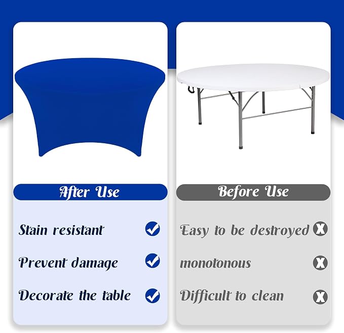 6Pcs 5FT Royal Blue Round Spandex Tablecloth 60 inch Stretchable Table Cover Tight Fit Stretch Tablecover Wrinkle Resistant Washable Table Cloth for Weddings Birthday Banquets Parties Festival - Image 4