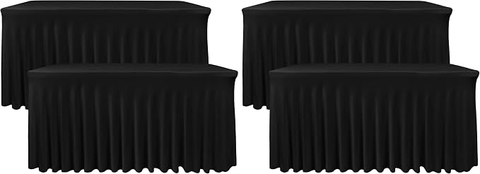 Black Spandex Table Skirt for 6 Foot Rectangle Tables 4 Pack 72x30 In by Nasitoshomedecor