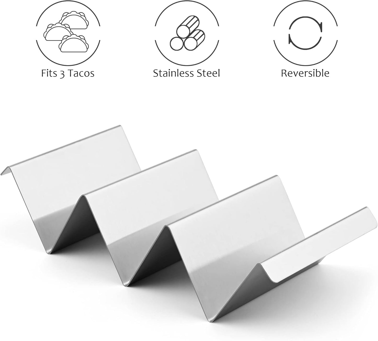 Smithcraft Stainless Steel Taco Holder Stand - Oven Grill Safe Metal Shell Racks With Handles, Fill Serve Tray Holds Up to 3 Tacos Each, Set of 6