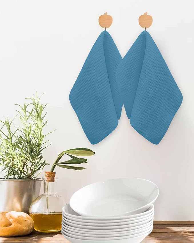 Teal Blue Dish Towels Set, Waffle Weave Kitchen Towels Microfiber Towels Cleaning, Modern Abstract Minimalist Coastal Ocean Wave Color Soft Absorbent Dish Drying Towels Hand Towels 4 Pack 12x12 Inch - Image 2