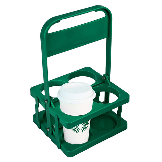 Bodaon 4 Cup Drink Carrier with Handle, Plastic Cup Carriers for Drinks, Drink Holder for Car, GrubHub/Eats Doordash Accessories, Portable Foldable Reusable Mobile, Use for Food Delivery Bag, Green