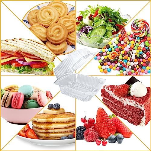 Jizvxe 200 Pcs Clear Plastic Take out Containers,Disposable Fancy Hinged Top Square Clamshell Food Boxes,Cake Slice Containers Clamshell Takeout Tray with Clear Lids,5.3x4.7x2.8 Inch - Image 5