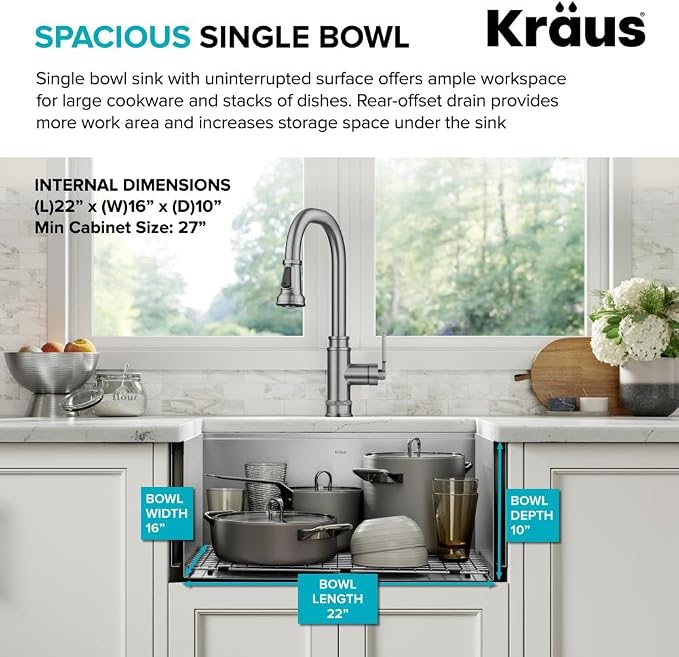 KRAUS Kore 24-Inch Farmhouse Workstation 16 Gauge Single Bowl Stainless Steel Kitchen Sink with Accessories, KWF210-24 - Image 4